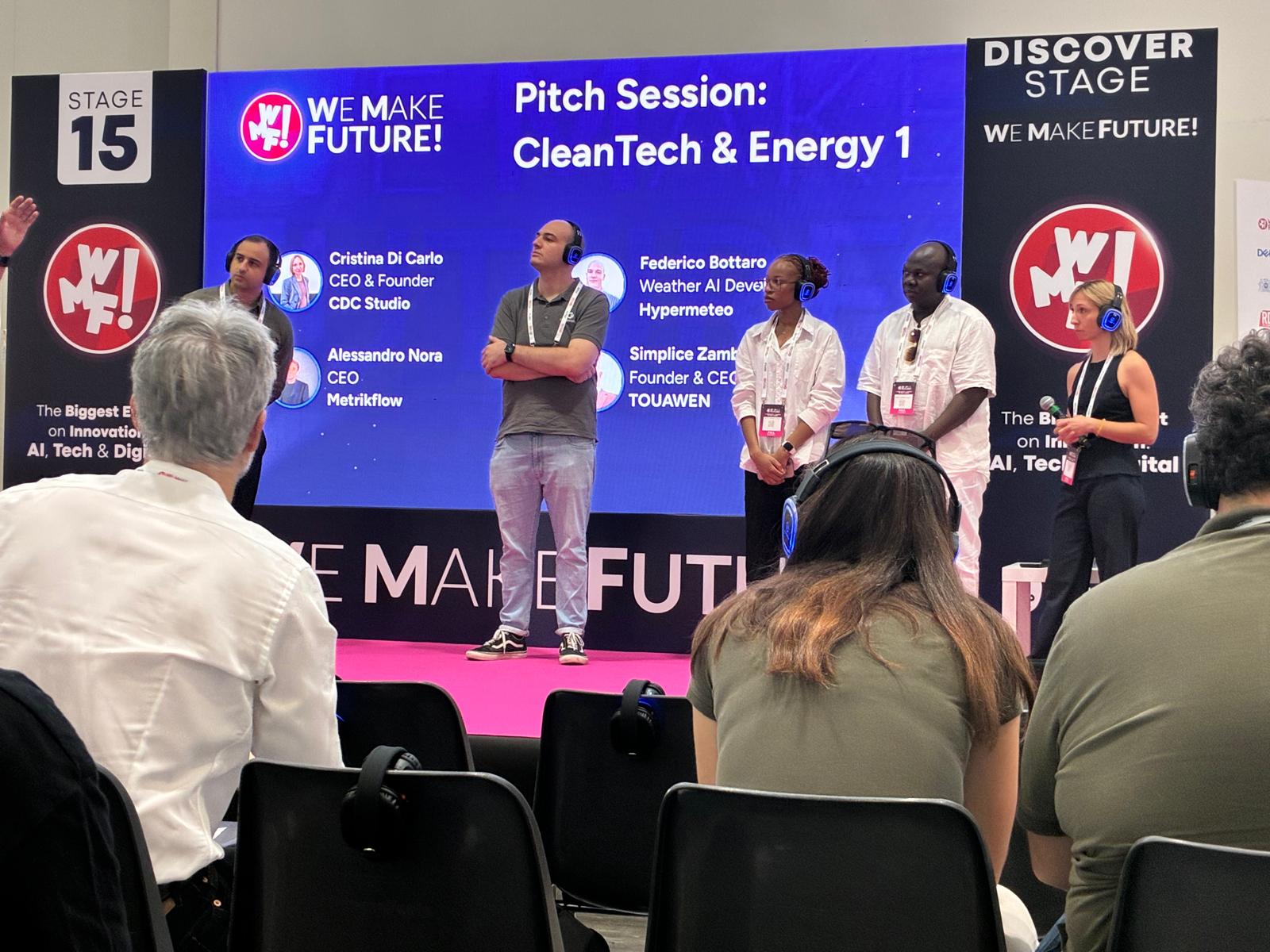 Simplice ZAMBO-BEDOS représentant TOUAWEN lors de la Pitch Session CleanTech & Energy du WMF 2026 à Bologne